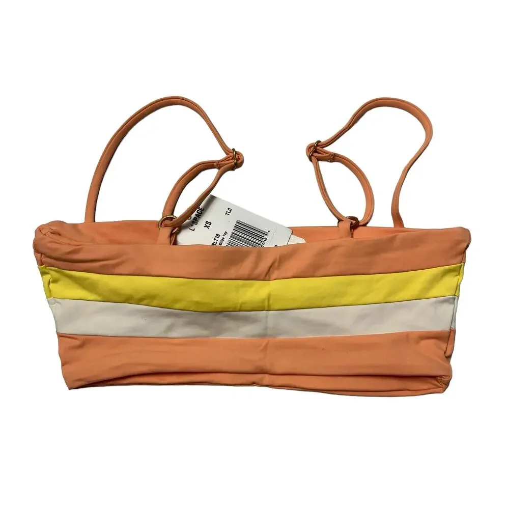 L*SPACE Rebel Stripe Bandeau Bikini Top Tangy Lemon Drop Cream XS NEW